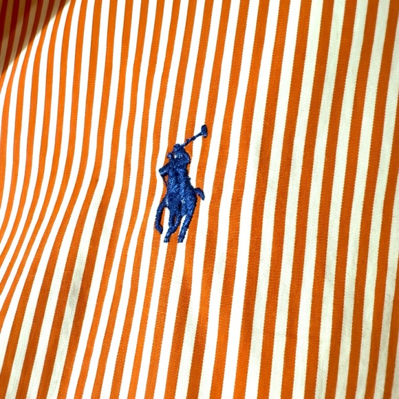 Ralph Lauren Women’s Orange and White Striped Button Down Shirt Blue Pony Size10 - Picture 5 of 7